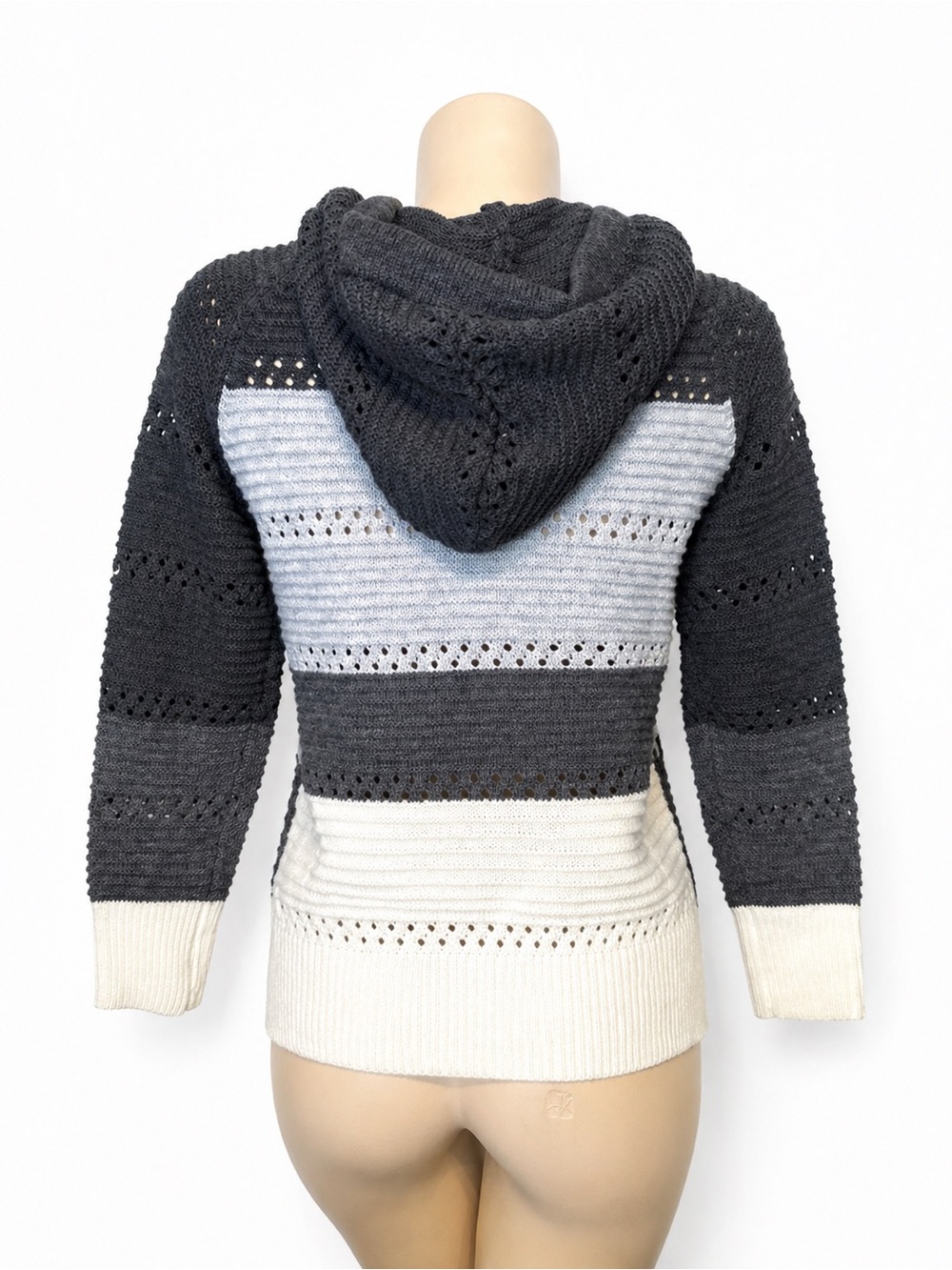 SHEIN Knit Hoodie Sweater Colorblock Gray White Size S Cozy Chic Pullover - Picture 2 of 5